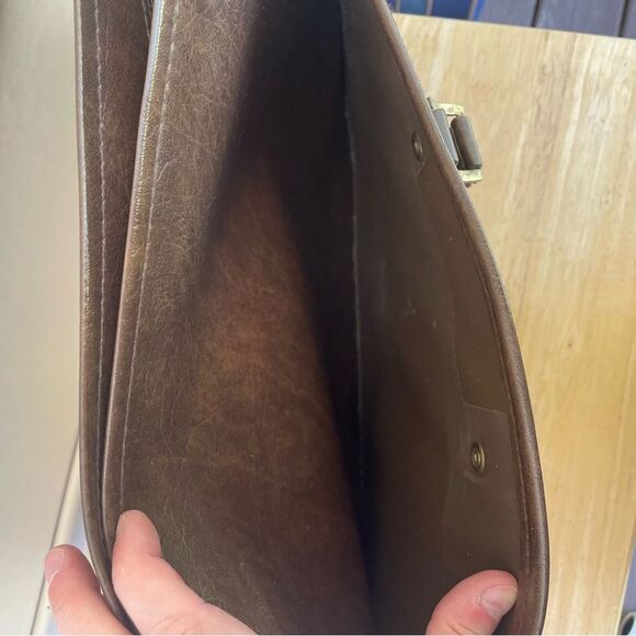 Vintage LL Bean Classic Brown Leather Briefcase Messenger Satchel Bag One Size - Picture 4 of 11